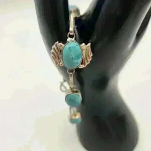 Handmade Sterling Silver 7" Bracelet 5 Blue Larimar Rare Stress-Healing‎ Stones